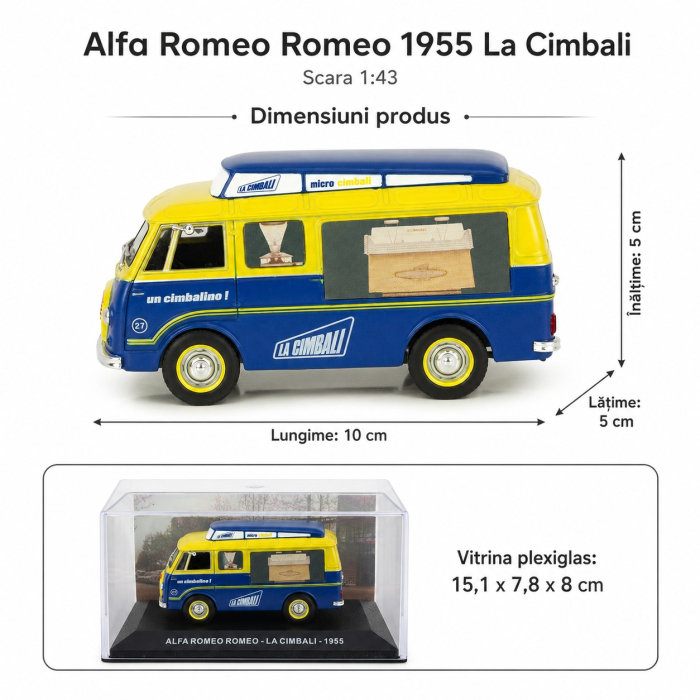 Macheta van Alfa Romeo Romeo 1955 La Cimbali, scara 1:43, albastru cu galben [3]