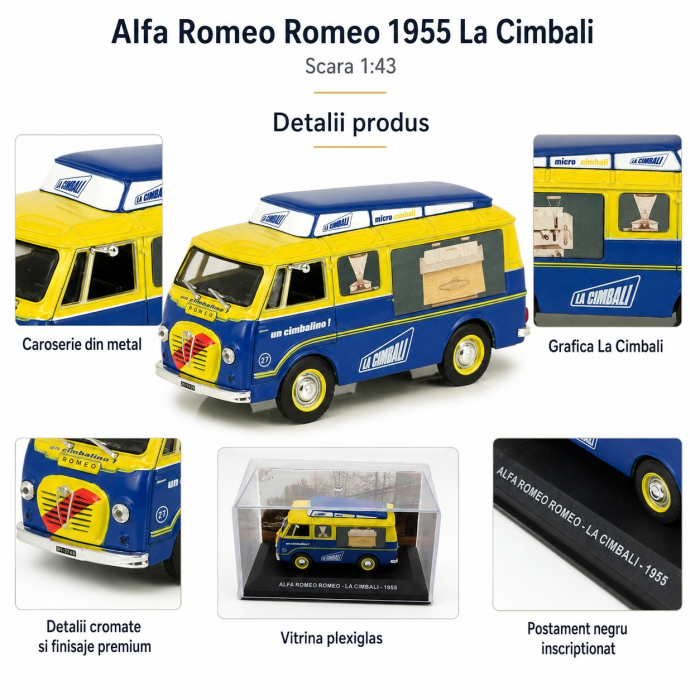 Macheta van Alfa Romeo Romeo 1955 La Cimbali, scara 1:43, albastru cu galben [4]