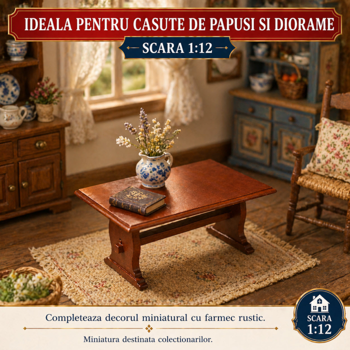 Masa din lemn tip Country culoare nuc - miniatura casute de papusi 1:12 [4]