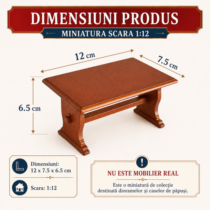 Masa din lemn tip Country culoare nuc - miniatura casute de papusi 1:12 [2]