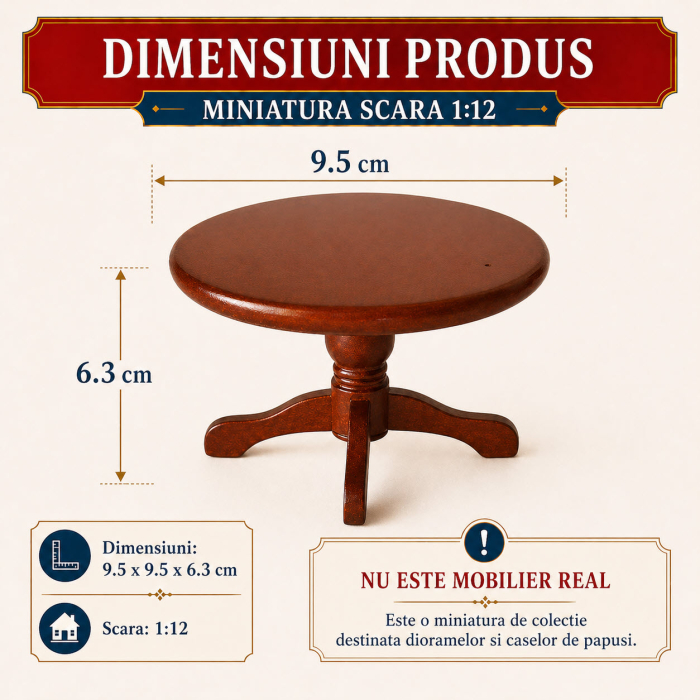 Masa rotunda tip Windsor culoare cires, miniatura 1:12 pentru casute de papusi [2]