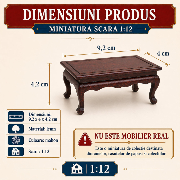 Masuta cafea din lemn culoare mahon, miniatura 1:12 pentru casute de papusi [2]
