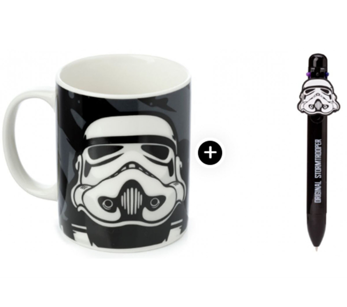 Pachet Stormtrooper Coffee Break – Cană porțelan neagră + pix multicolor 6 culori [1]
