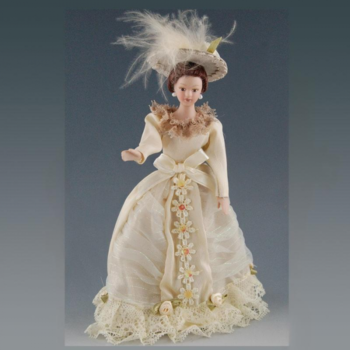 Papusa din portelan Lady crem - miniatura casute de papusi [1]