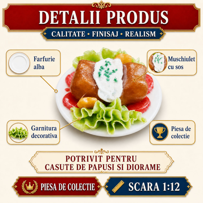 Platou pranz cu muschiulet de porc si garnitura, miniatura 1:12 pentru casute de papusi [3]