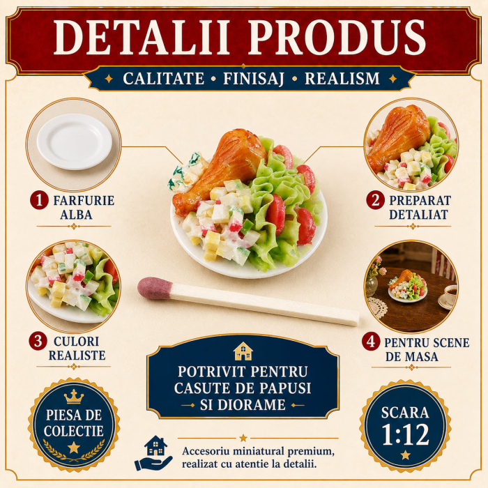 Platou pranz cu pui si garnitura, miniatura 1:12 pentru casute de papusi [3]