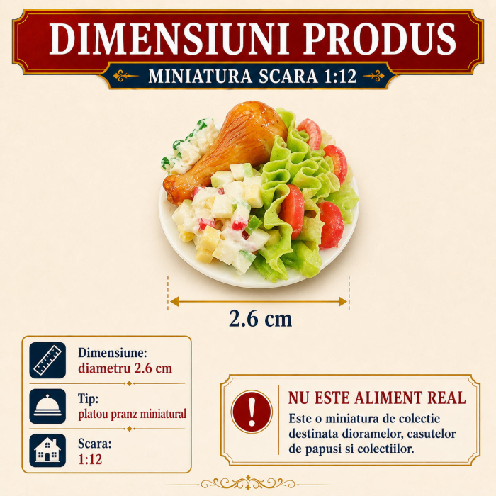 Platou pranz cu pui si garnitura, miniatura 1:12 pentru casute de papusi [2]