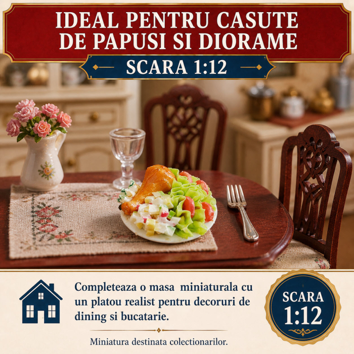 Platou pranz cu pui si garnitura, miniatura 1:12 pentru casute de papusi [4]
