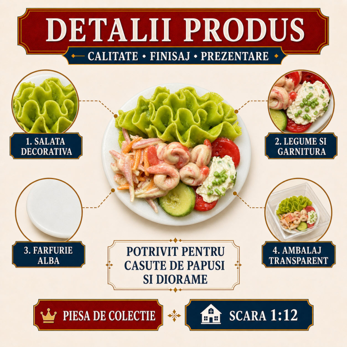 Platou salata cu legume si garnitura, miniatura 1:12 pentru casute de papusi [3]