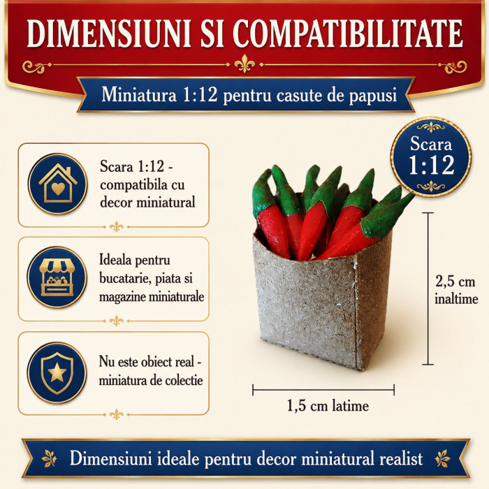 Punga de cumparaturi cu ardei capia, miniatura 1:12 pentru casute de papusi [2]