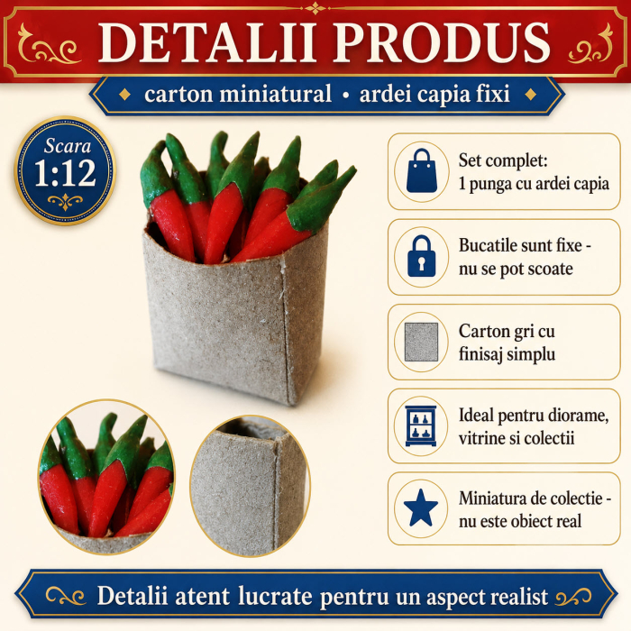 Punga de cumparaturi cu ardei capia, miniatura 1:12 pentru casute de papusi [3]