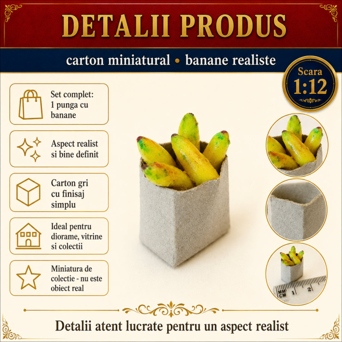 Punga de cumparaturi cu banane, miniatura 1:12 pentru casute de papusi [3]
