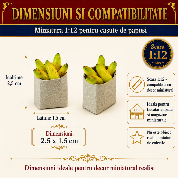 Punga de cumparaturi cu banane, miniatura 1:12 pentru casute de papusi [2]
