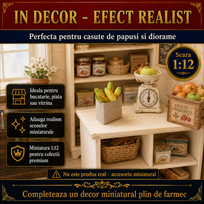 Punga de cumparaturi cu banane, miniatura 1:12 pentru casute de papusi [4]
