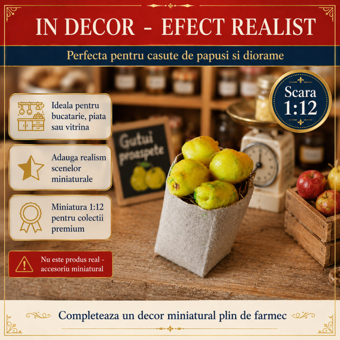 Punga de cumparaturi cu gutui, miniatura 1:12 pentru casute de papusi [4]