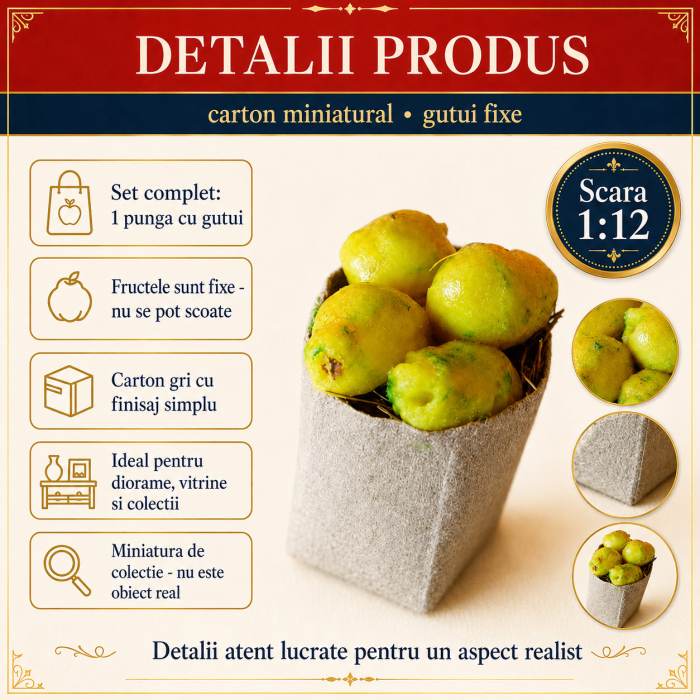Punga de cumparaturi cu gutui, miniatura 1:12 pentru casute de papusi [3]