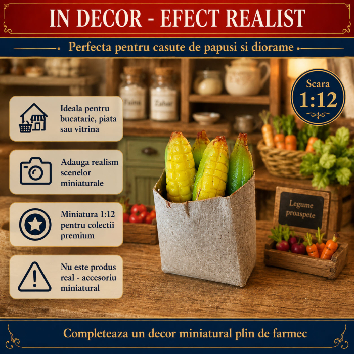 Punga de cumparaturi cu porumb, miniatura 1:12 pentru casute de papusi [4]