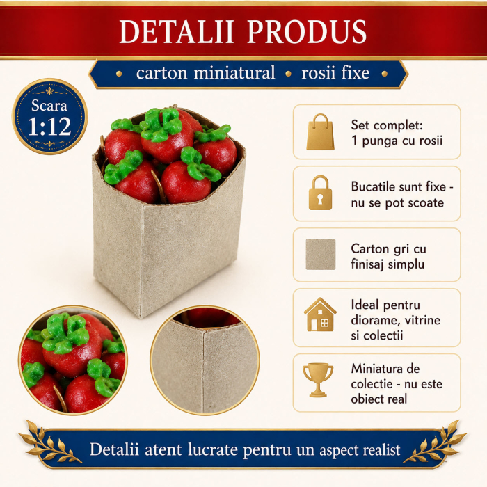 Punga de cumparaturi cu rosii, miniatura 1:12 pentru casute de papusi [3]