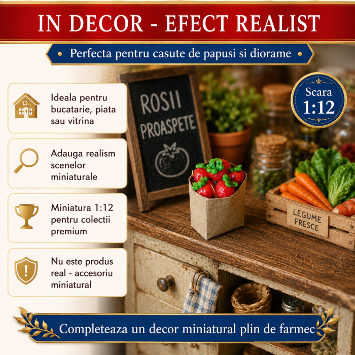Punga de cumparaturi cu rosii, miniatura 1:12 pentru casute de papusi [4]