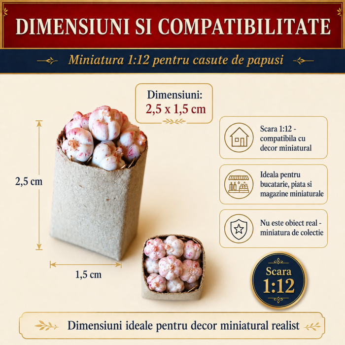 Punga de cumparaturi cu usturoi, miniatura 1:12 pentru casute de papusi [2]