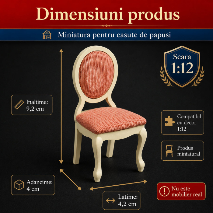 Scaun Louis XV ivory cu tapiterie roz fondant, miniatura pentru casute de papusi [2]