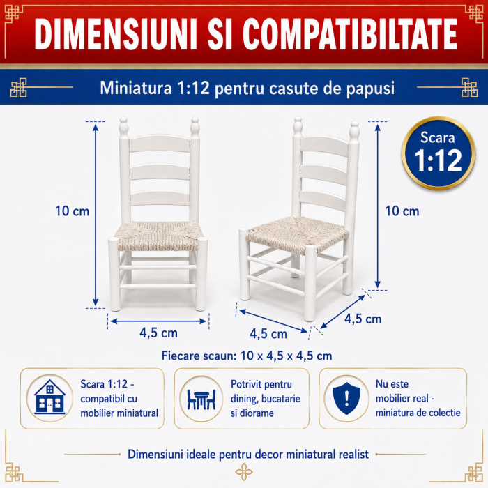 Set 2 scaune albe din lemn, miniatura pentru casute de papusi, diorame si colectii [2]
