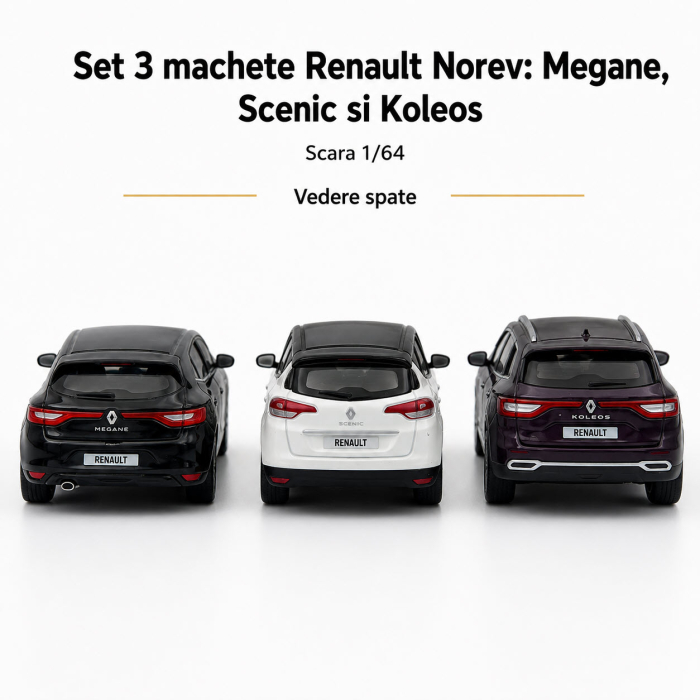 Set 3 machete Renault Megane, Scenic si Koleos, varianta C, display original Renault, scara 1:64, Norev [5]
