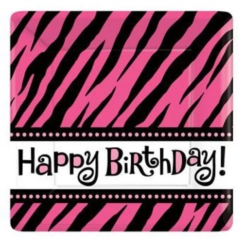 Set 8 Farfurii Petrecere Animal Print - Zebra, 18cm carton, Happy Birthday, Amscan [1]