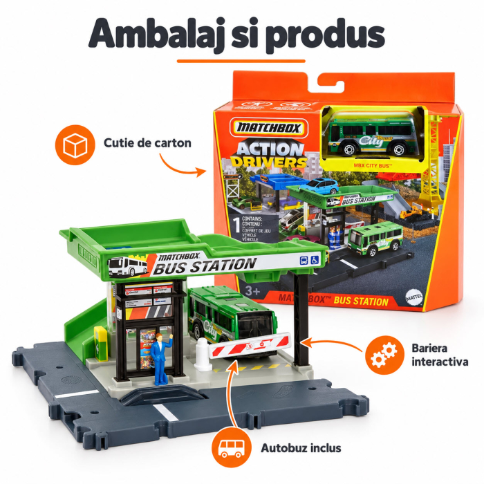 Set de joaca Matchbox Action Drivers Statia de Autobuz cu autobuz inclus, scara 1:64 [4]