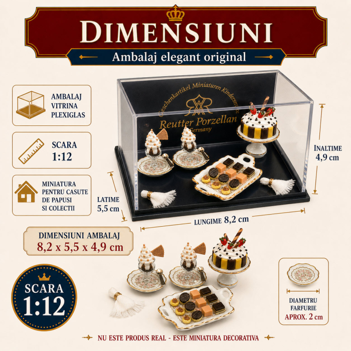 Set desert Royal din portelan Deluxe cu aur 24K, miniatura 1:12 pentru colectionari [2]