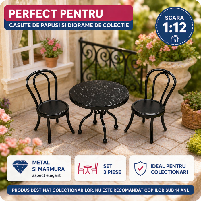 Set masa cu blat din marmura si 2 scaune de gradina - miniaturi papusi [4]