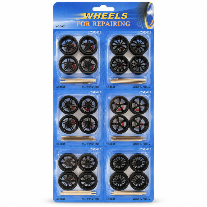 Set Multipack 24 Roți Tuning Machete Auto, 6 Modele Jante + Anvelope și Pini Fixare, Scara 1/24 - 1/18 [3]