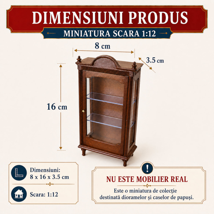 Vitrina din lemn Louis culoare nuc, miniatura 1:12 pentru casute de papusi [2]