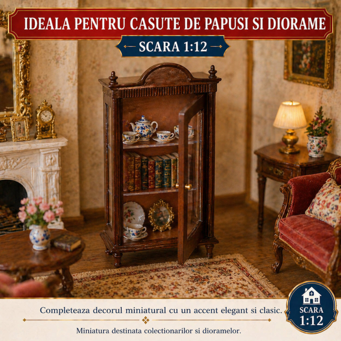 Vitrina din lemn Louis culoare nuc, miniatura 1:12 pentru casute de papusi [4]