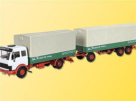 Camioane - Camion Mercedes platforma si remorca cu prelata H0 KIBRI 14640