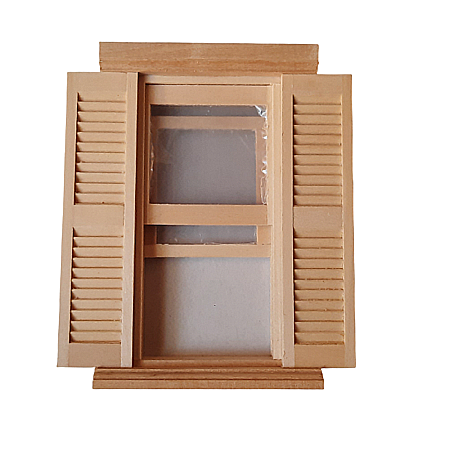 Accesorii si Materiale pentru Casuta Papusi - Fereastra din lemn natur la scara 1;12- miniatura casute de papusi