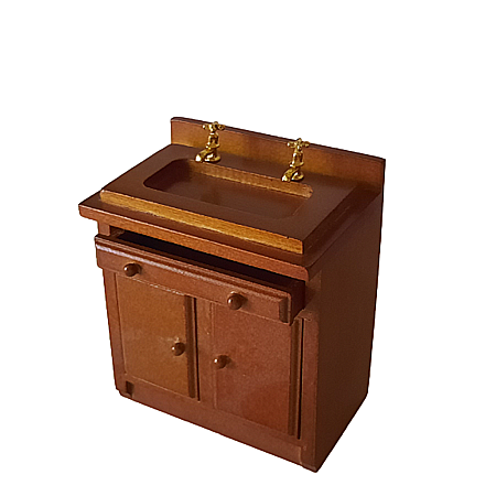 BUCATARIE - mobila, vase, ustensile, mancare, aparatura miniaturi papusi - Dulap baza lavoar culoare nuc - miniatura casute de papusi