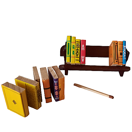 DINING ROOM / LIVING ROOM- mobilier si accesorii - Etajera din lemn cu 13 carti asortate - miniatura casute de papusi