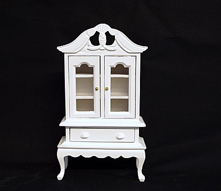 DINING ROOM / LIVING ROOM- mobilier si accesorii - Vitrina victoriana cu 2 usi si sertare din lemn culoare alba - miniatura colectionari
