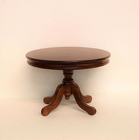 DINING ROOM / LIVING ROOM- mobilier si accesorii - Masa rotunda Windsor din lemn culoare nuc - minatura colectionari papusi