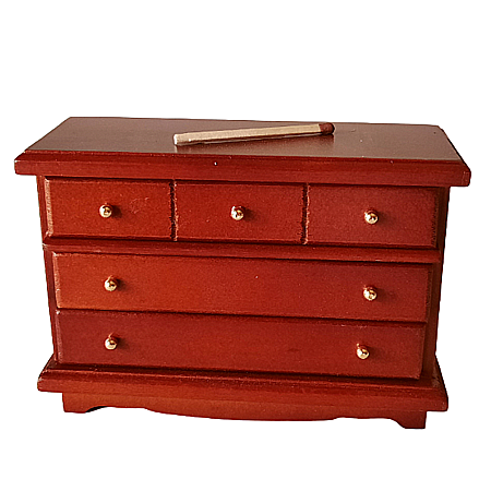 DORMITOR - mobilier si accesorii miniaturi papusi - Dulap tip comoda cu 3 randuri de sertare - din lemn nuc inchis- miniatura casute papusi