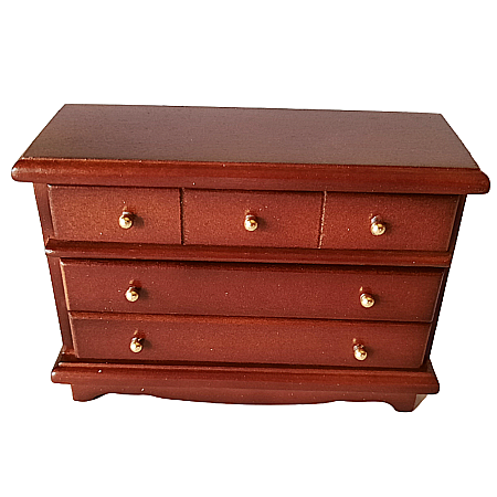 DORMITOR - mobilier si accesorii miniaturi papusi - Dulap tip comoda cu 3 randuri de sertare nuc deschis – din lemn- miniatura casute papusi