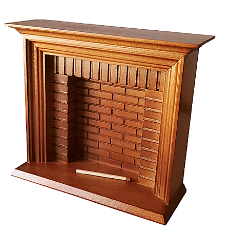 Seminee - miniaturi papusi si colectionari - Semineu clasic din lemn 3D- culoare nuc- miniatura pentru casute de papusi