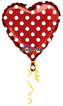 ARTICOLE PENTRU VALENTINE'S DAY - Balon in forma de inima rosie cu buline albe - Polka Dots - folie metalizata