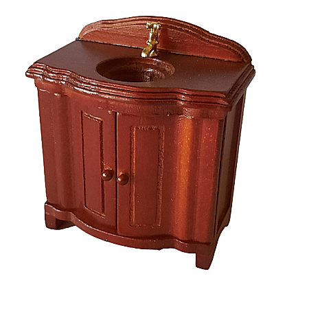 BAIE - Obiecte sanitare si Accesorii baie casuta papusi - Mobilier baie din lemn - culoare cires - miniatura pentru casute de papusi