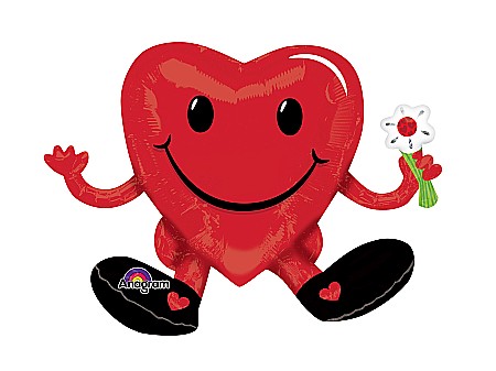 BALOANE SUPERSHAPE SI JUMBO - Balon in forma de inima cu floare - SITTING SMILEY Heart Guy multibaloon