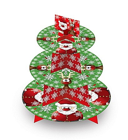 DECORATIUNI PETRECERE CARNAVAL - STAND PENTRU PRAJITURI 3 nivele MOS CRACIUN