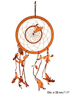 INDIENI - OBIECTE SI DECORATIUNI - Dreamcatcher (Prinzator de Vise) portocaliu 28 cm – decor boho protector, cod 50452
