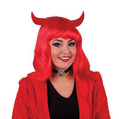 ACCESORII CARNAVAL - Peruca rosie diavolita cu coarne – petrecere Halloween & carnaval , cod 57214
