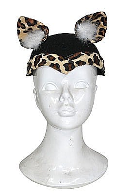 PALARIE - Coif leopard cu urechi din fetru, plus si puf alb – Accesorii petrecere